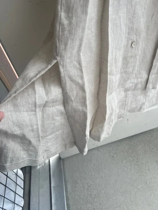 NWT Hiris Cotton Button-Front Short Sleeve Linen Midi Dress in Natural Beige - Picture 5 of 15